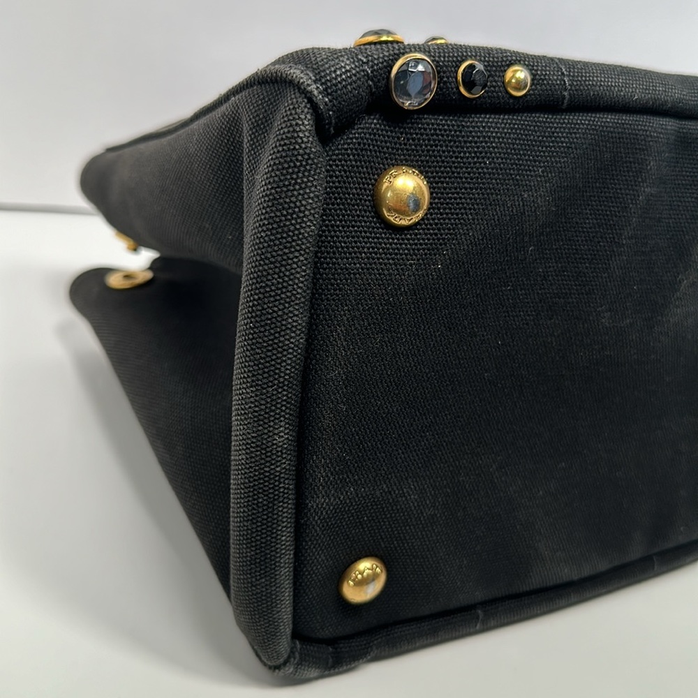 Authentic PRADA Canapa Bijoux Denim Tote/Crossbody- Black - Picture 9 of 17